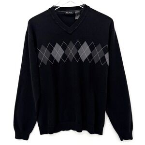 Y2K Argyle Sweater Mens Size XL Skater Preppy Academia Grunge Black‎ V-Neck